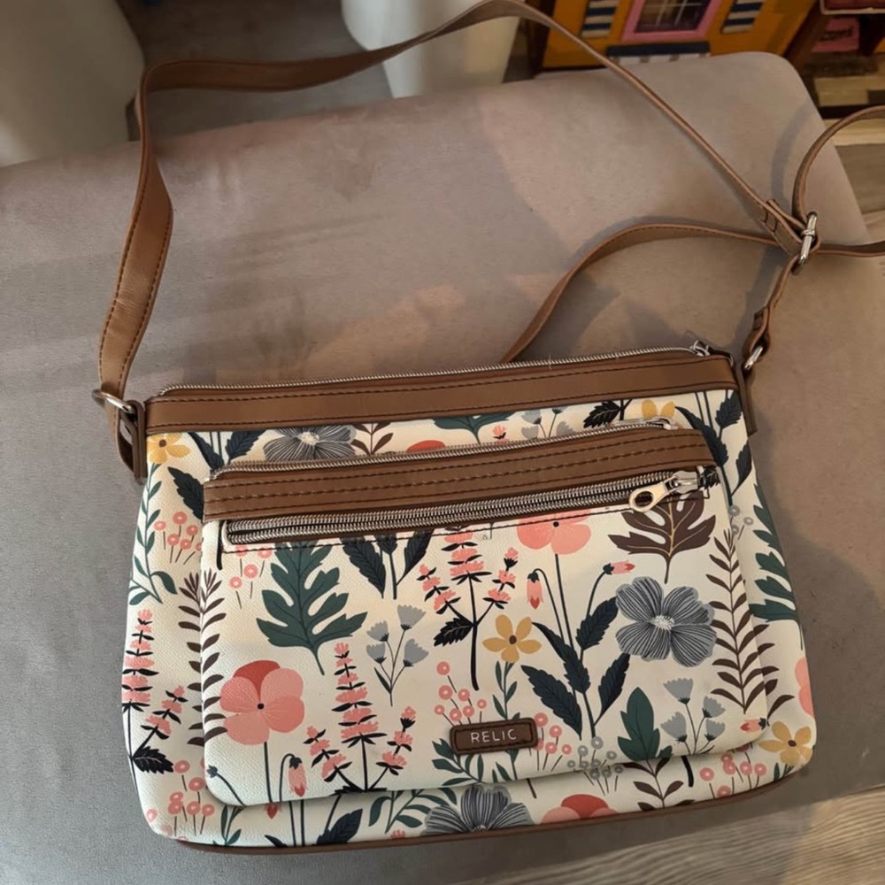 Relic Floral Crossbody Bag - Cream and Brown